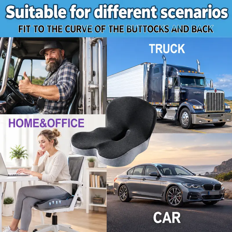 Premium Memory Foam Car Seat Cushion for Long Drives, Non-Slip Support Pad with Removable Washable Cover, Comfortable Seat Booster for Back, Hip & Leg Support, Vehicle Interior Accessory