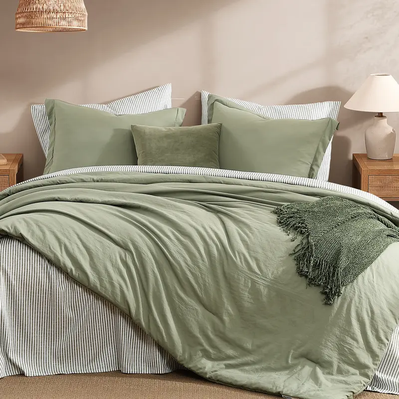 7-Piece Striped Comforter Set, Soft Microfiber Bedding Set with Matching Bed Accessories, Modern Farmhouse Coastal Style, Machine Washable
