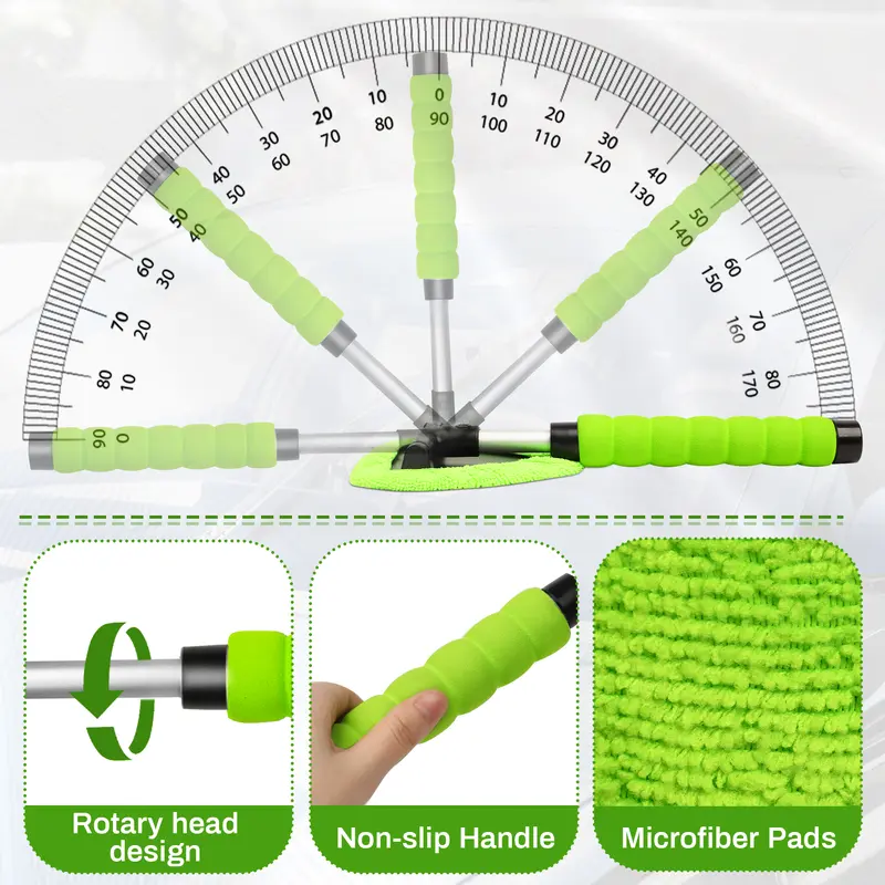 This 2-piece windshield cleaning kit includes a microfiber car glass cleaner with 4 reusable and washable cleaning pads and a retractable handle, along with a car glass cleaning brush suitable for cleaning both inside and outside car windows.