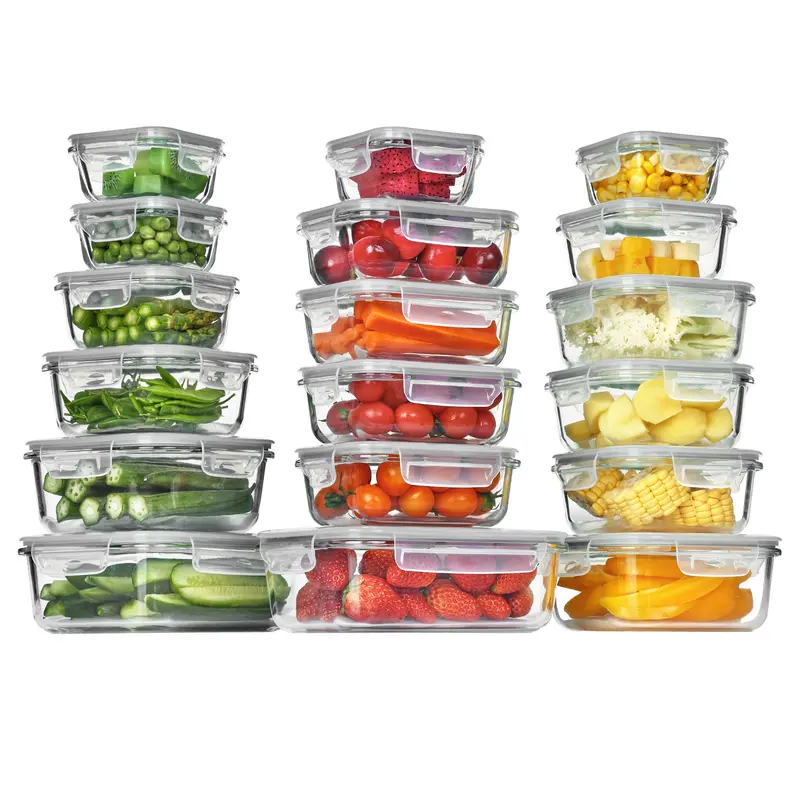 18-Pack Glass Food Storage Containers with Airtight Lids – Leakproof Meal Prep Containers, Oven Microwave Freezer & Dishwasher Safe Kitchen Storage Set for Lunch, Leftovers and Fresh Food Organization