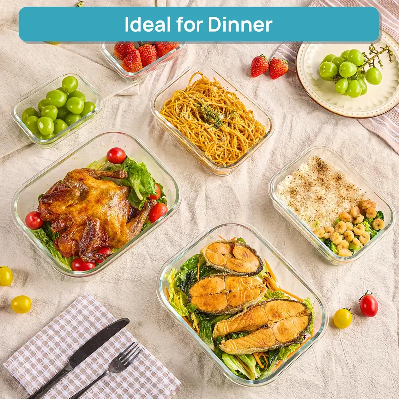 18-Pack Glass Food Storage Containers with Airtight Lids – Leakproof Meal Prep Containers, Oven Microwave Freezer & Dishwasher Safe Kitchen Storage Set for Lunch, Leftovers and Fresh Food Organization