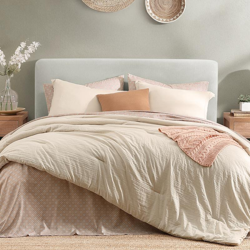 7-Piece Striped Comforter Set, Soft Microfiber Bedding Set with Matching Bed Accessories, Modern Farmhouse Coastal Style, Machine Washable