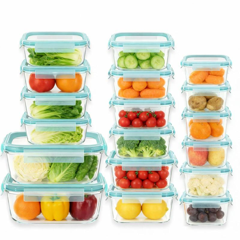 18-Pack Glass Food Storage Containers with Airtight Lids – Leakproof Meal Prep Containers, Oven Microwave Freezer & Dishwasher Safe Kitchen Storage Set for Lunch, Leftovers and Fresh Food Organization