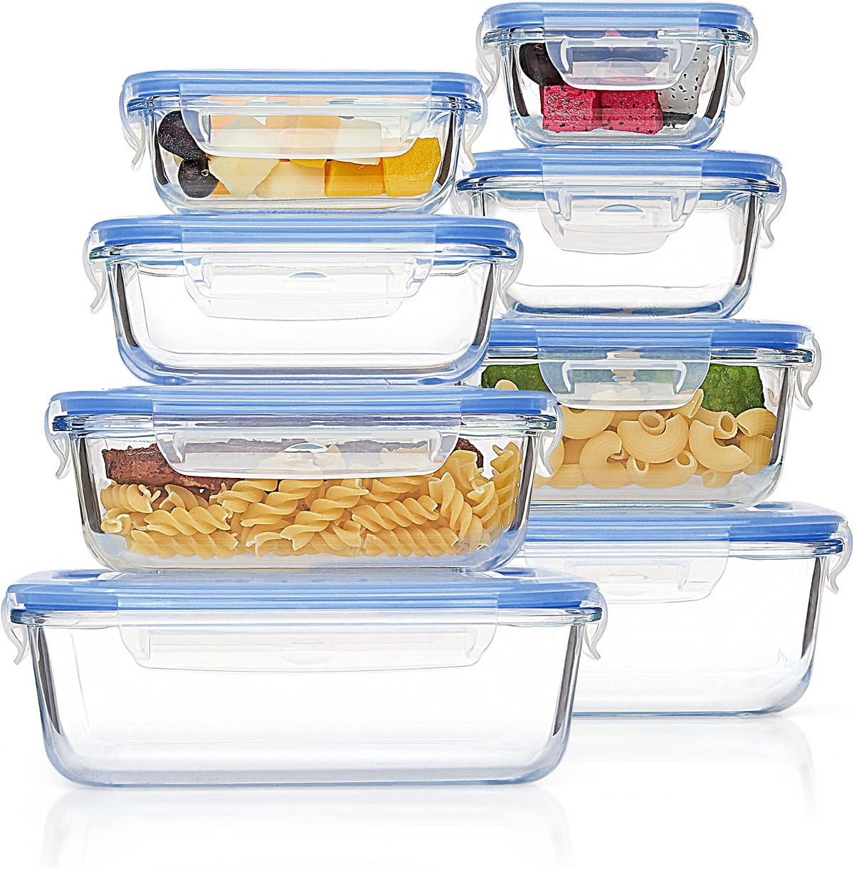 18-Pack Glass Food Storage Containers with Airtight Lids – Leakproof Meal Prep Containers, Oven Microwave Freezer & Dishwasher Safe Kitchen Storage Set for Lunch, Leftovers and Fresh Food Organization