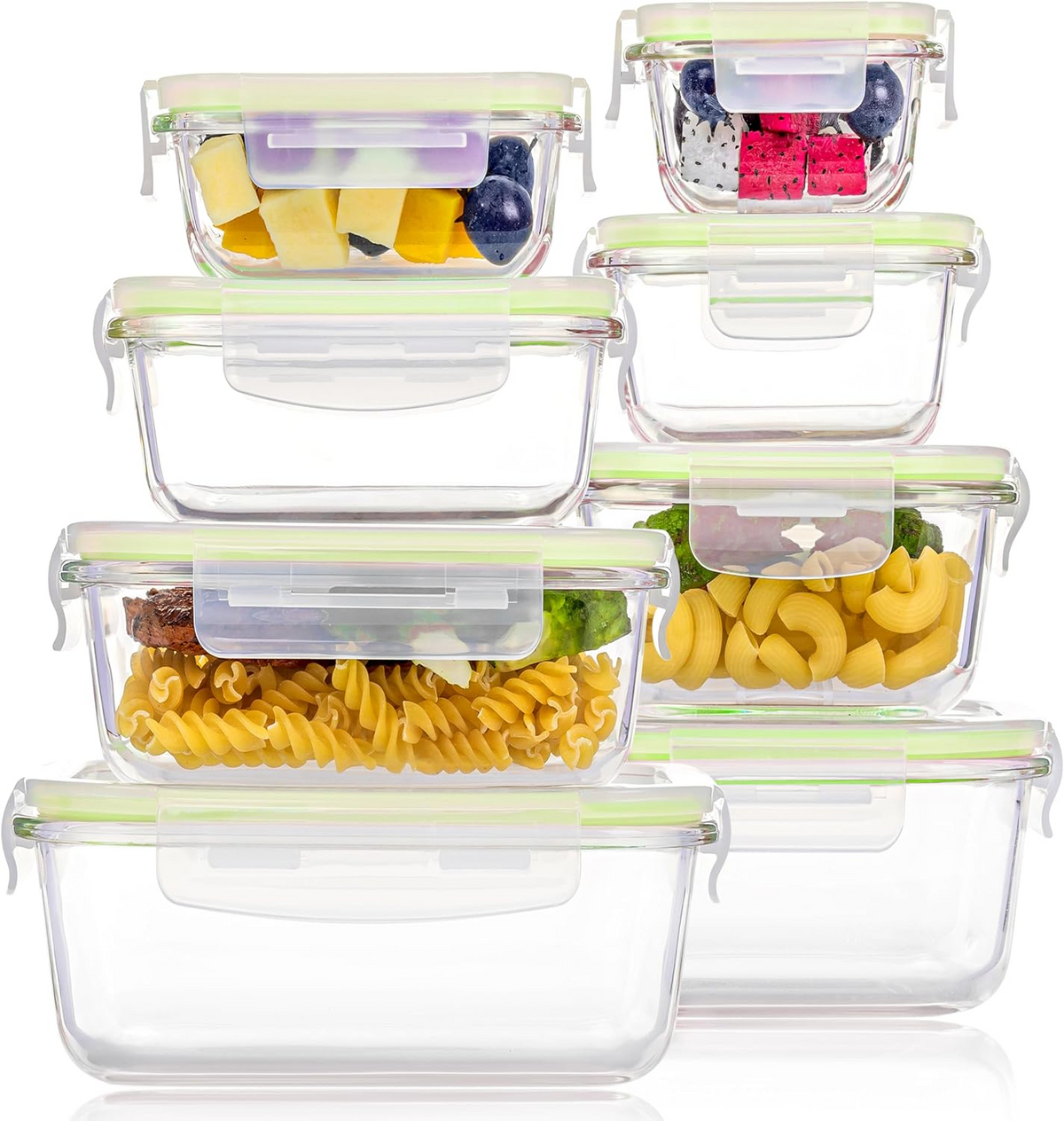 18-Pack Glass Food Storage Containers with Airtight Lids – Leakproof Meal Prep Containers, Oven Microwave Freezer & Dishwasher Safe Kitchen Storage Set for Lunch, Leftovers and Fresh Food Organization