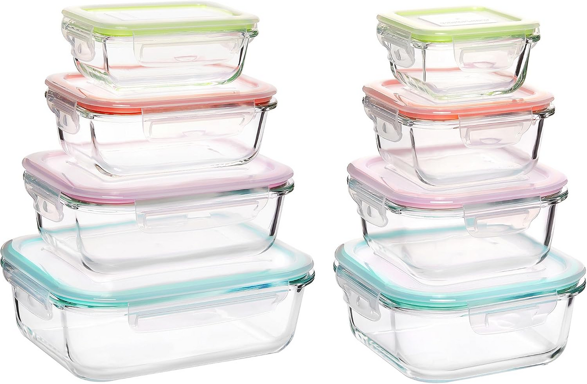 18-Pack Glass Food Storage Containers with Airtight Lids – Leakproof Meal Prep Containers, Oven Microwave Freezer & Dishwasher Safe Kitchen Storage Set for Lunch, Leftovers and Fresh Food Organization