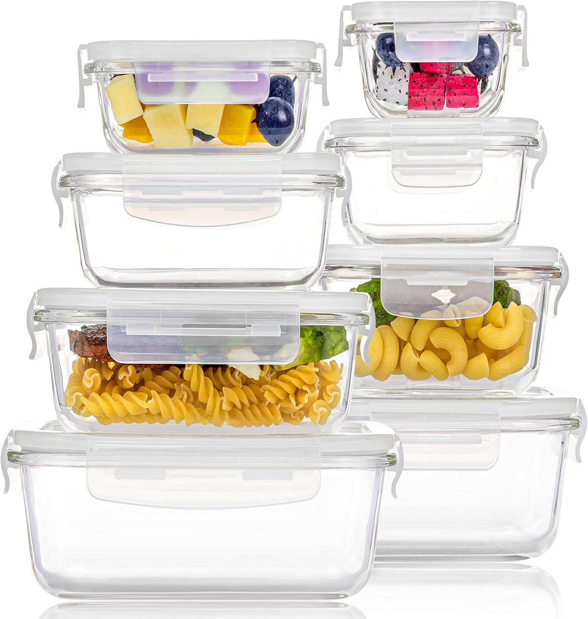 18-Pack Glass Food Storage Containers with Airtight Lids – Leakproof Meal Prep Containers, Oven Microwave Freezer & Dishwasher Safe Kitchen Storage Set for Lunch, Leftovers and Fresh Food Organization