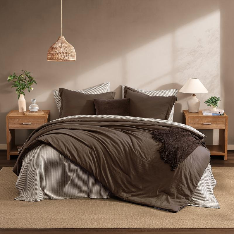 7-Piece Striped Comforter Set, Soft Microfiber Bedding Set with Matching Bed Accessories, Modern Farmhouse Coastal Style, Machine Washable