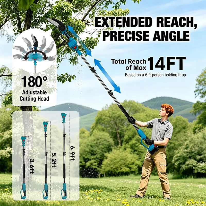 3-in-1 Cordless Pole Saw and Mini Chainsaw, Electric Tree Trimmer with Extension Pole, 2 Batteries & Garden Pruning Shears
