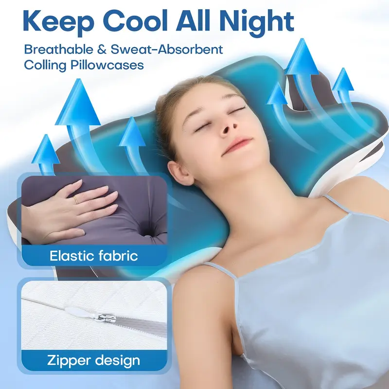 Ergonomic Double-Sided Neck Support Pillow with Cooling Cover, Contoured Cervical Design, Zoned Memory Foam Comfort, Large Armrest Pillow for Side Sleepers, Back Sleepers & Stomach Sleepers