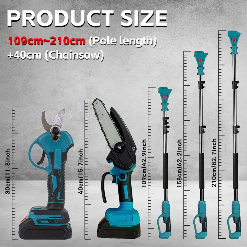 3-in-1 Cordless Pole Saw and Mini Chainsaw, Electric Tree Trimmer with Extension Pole, 2 Batteries & Garden Pruning Shears
