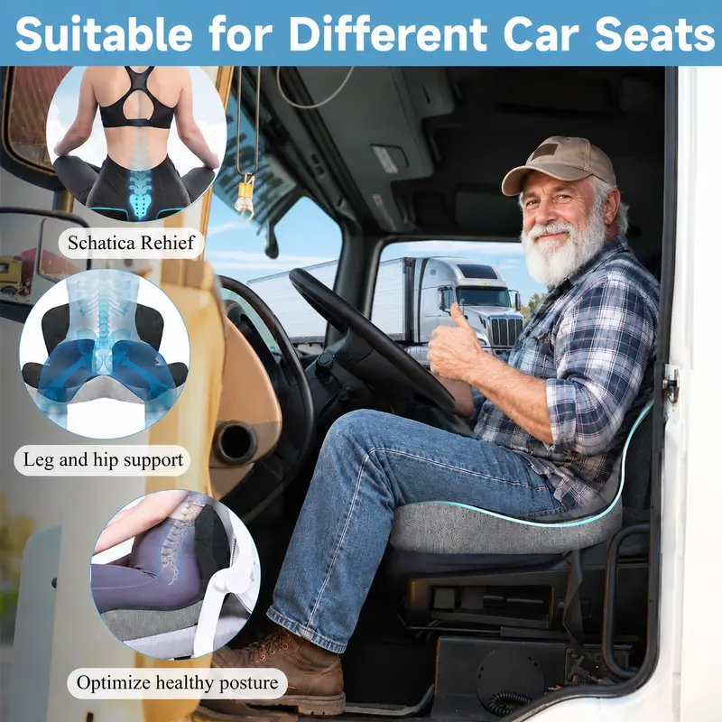 Premium Memory Foam Car Seat Cushion for Long Drives, Non-Slip Support Pad with Removable Washable Cover, Comfortable Seat Booster for Back, Hip & Leg Support, Vehicle Interior Accessory