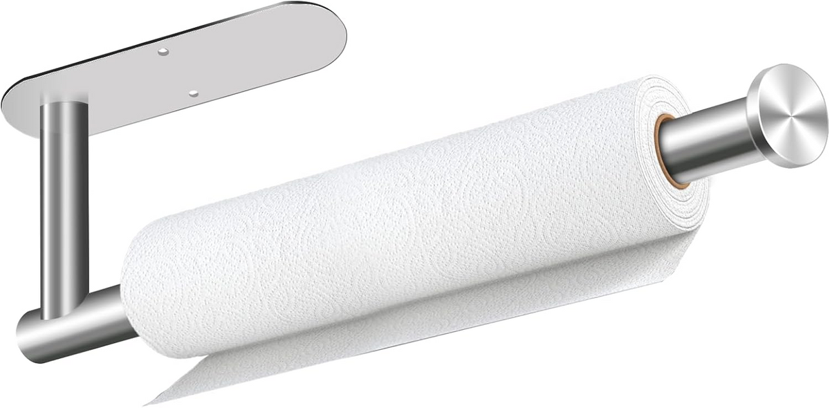 Under Cabinet Paper Towel Holder – Self-Adhesive Stainless Steel Wall Mount Rack for Kitchen, RV & Bathroom
