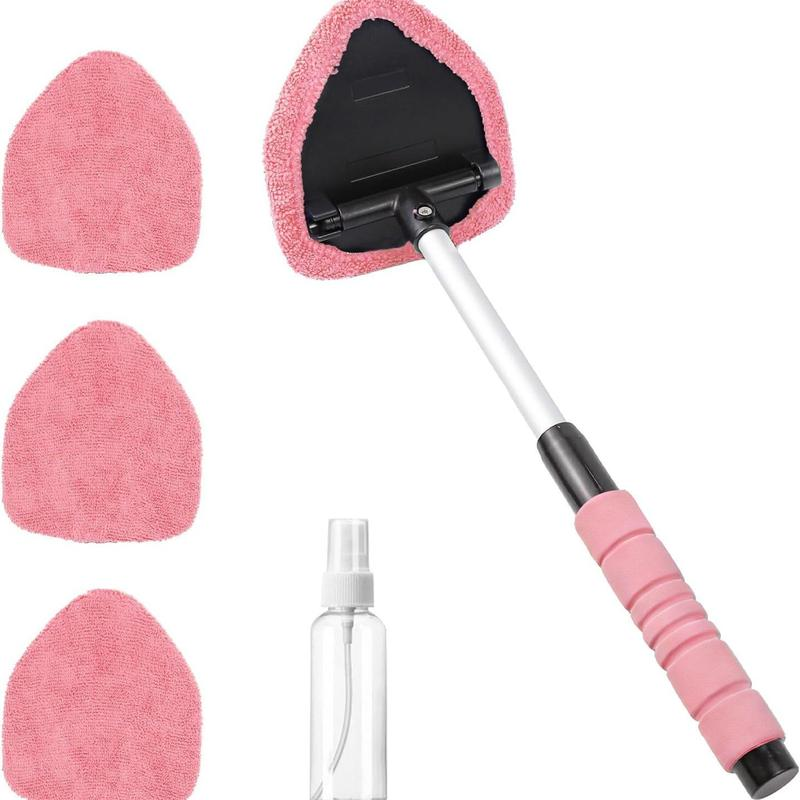 This 2-piece windshield cleaning kit includes a microfiber car glass cleaner with 4 reusable and washable cleaning pads and a retractable handle, along with a car glass cleaning brush suitable for cleaning both inside and outside car windows.