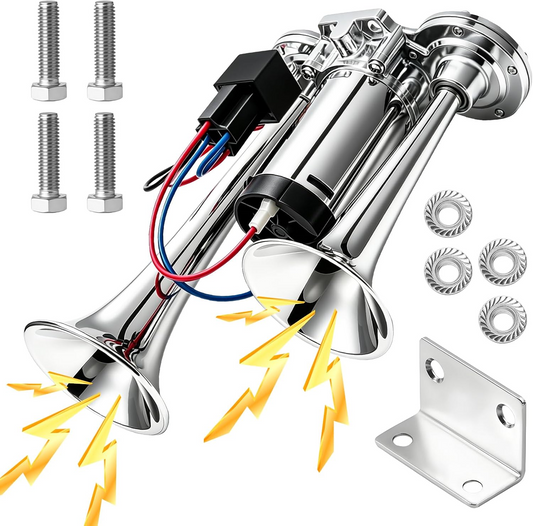 2026 Upgraded 12V 130dB Dual Air Car Horn Kit with Compressor, High-Power Loud Vehicle Horn for Trucks, SUVs, Cars & SUVs, Easy Installation, Silver & Black