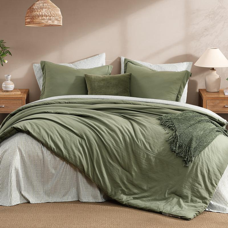 7-Piece Striped Comforter Set, Soft Microfiber Bedding Set with Matching Bed Accessories, Modern Farmhouse Coastal Style, Machine Washable