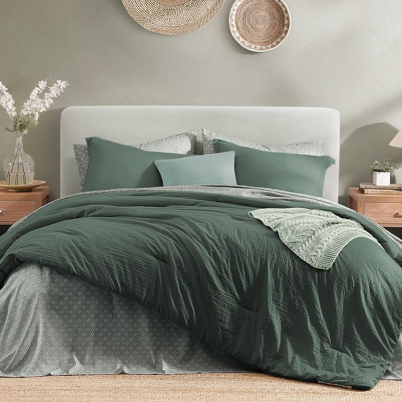 7-Piece Striped Comforter Set, Soft Microfiber Bedding Set with Matching Bed Accessories, Modern Farmhouse Coastal Style, Machine Washable