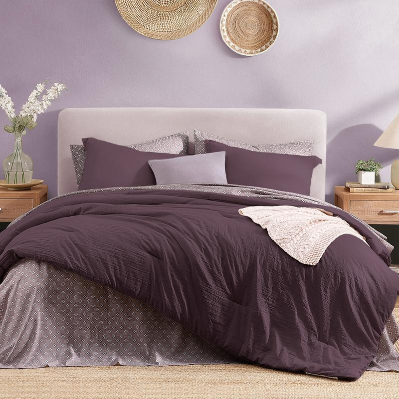7-Piece Striped Comforter Set, Soft Microfiber Bedding Set with Matching Bed Accessories, Modern Farmhouse Coastal Style, Machine Washable