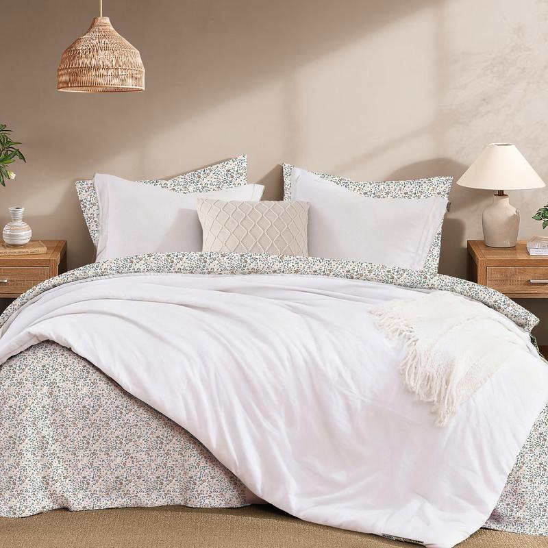 7-Piece Striped Comforter Set, Soft Microfiber Bedding Set with Matching Bed Accessories, Modern Farmhouse Coastal Style, Machine Washable