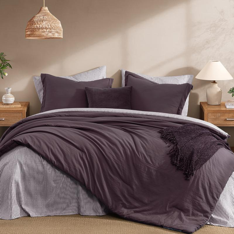 7-Piece Striped Comforter Set, Soft Microfiber Bedding Set with Matching Bed Accessories, Modern Farmhouse Coastal Style, Machine Washable