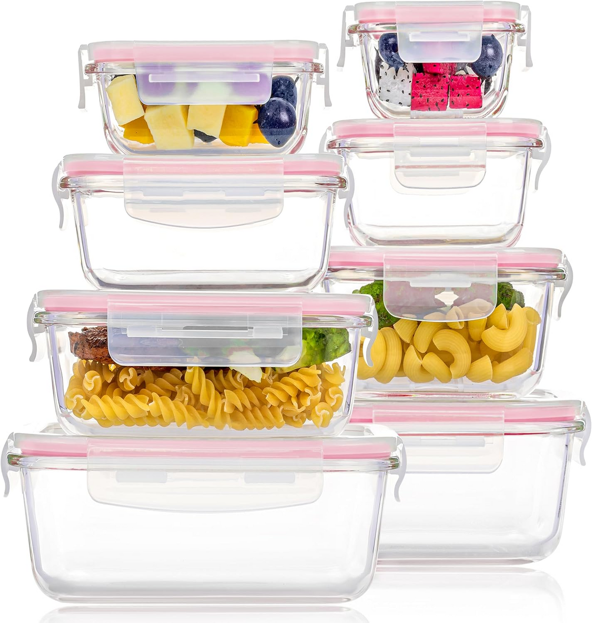 18-Pack Glass Food Storage Containers with Airtight Lids – Leakproof Meal Prep Containers, Oven Microwave Freezer & Dishwasher Safe Kitchen Storage Set for Lunch, Leftovers and Fresh Food Organization