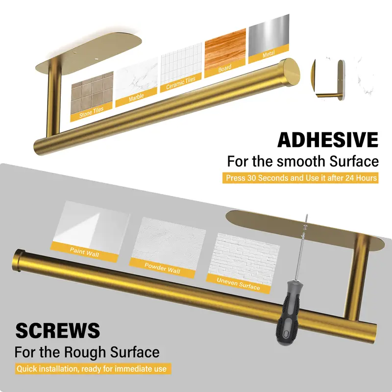Under Cabinet Paper Towel Holder – Self-Adhesive Stainless Steel Wall Mount Rack for Kitchen, RV & Bathroom