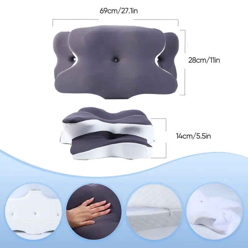 Ergonomic Double-Sided Neck Support Pillow with Cooling Cover, Contoured Cervical Design, Zoned Memory Foam Comfort, Large Armrest Pillow for Side Sleepers, Back Sleepers & Stomach Sleepers