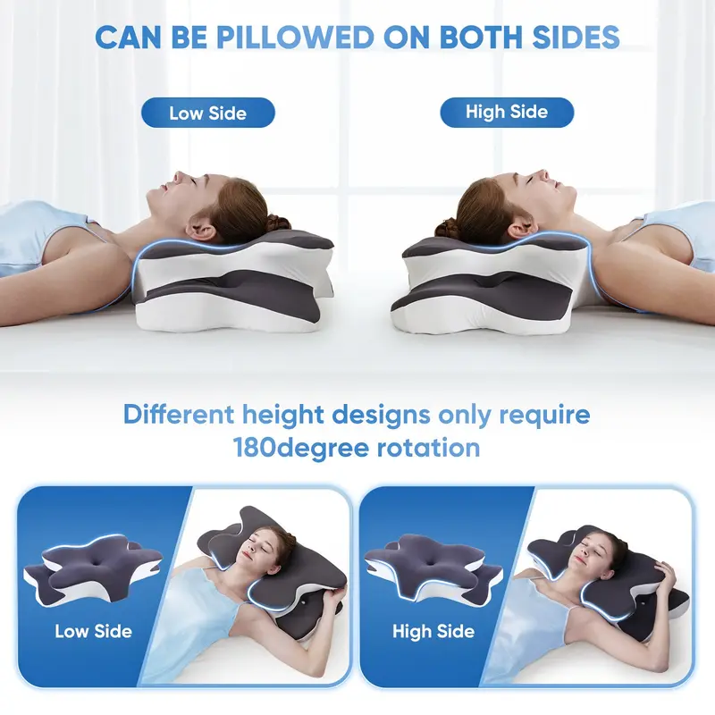 Ergonomic Double-Sided Neck Support Pillow with Cooling Cover, Contoured Cervical Design, Zoned Memory Foam Comfort, Large Armrest Pillow for Side Sleepers, Back Sleepers & Stomach Sleepers