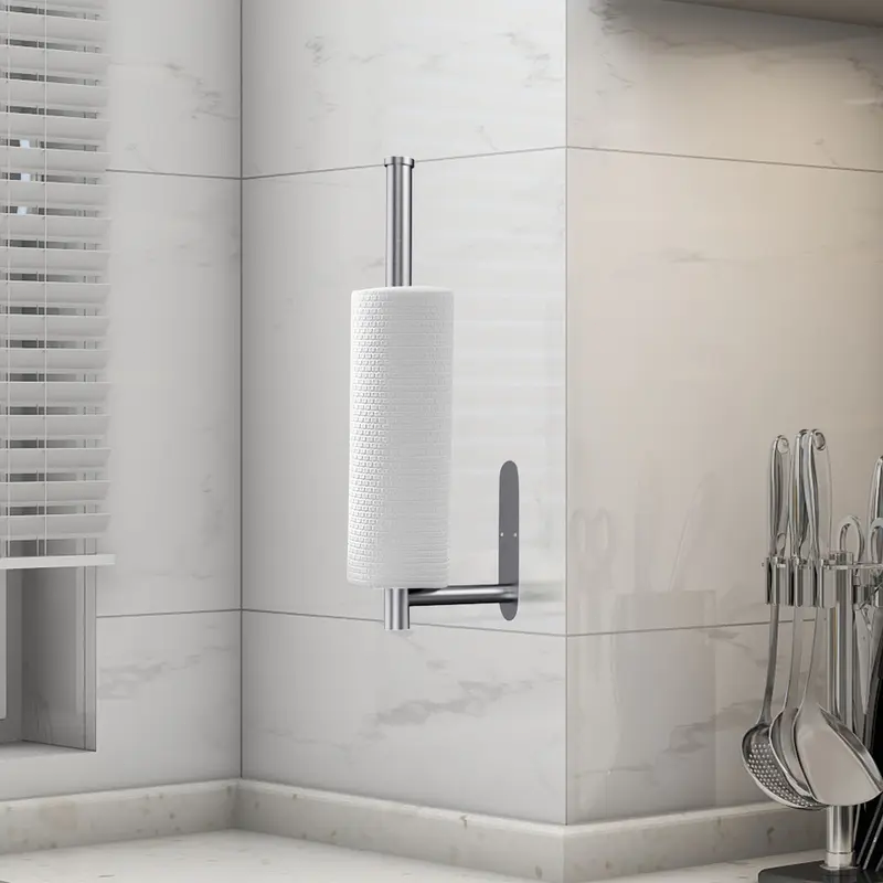 Under Cabinet Paper Towel Holder – Self-Adhesive Stainless Steel Wall Mount Rack for Kitchen, RV & Bathroom