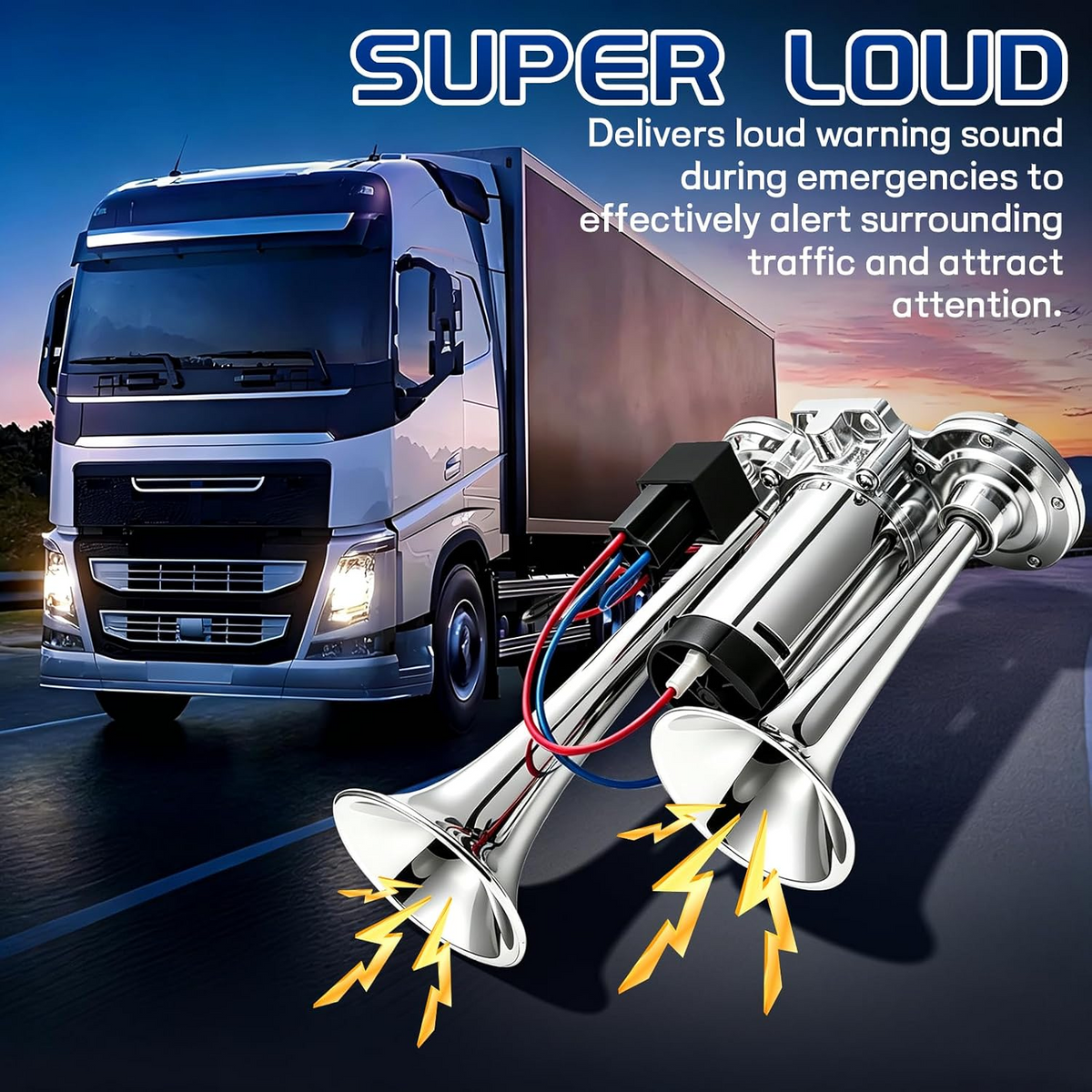 2026 Upgraded 12V 130dB Dual Air Car Horn Kit with Compressor, High-Power Loud Vehicle Horn for Trucks, SUVs, Cars & SUVs, Easy Installation, Silver & Black