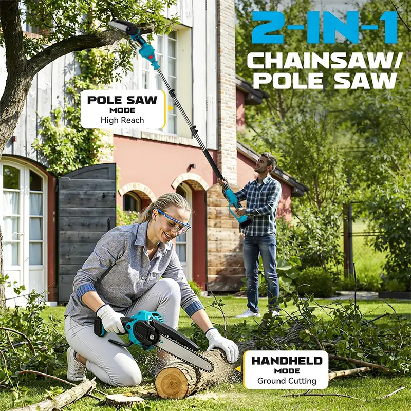 3-in-1 Cordless Pole Saw and Mini Chainsaw, Electric Tree Trimmer with Extension Pole, 2 Batteries & Garden Pruning Shears
