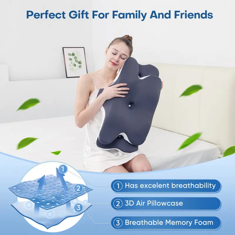 Ergonomic Double-Sided Neck Support Pillow with Cooling Cover, Contoured Cervical Design, Zoned Memory Foam Comfort, Large Armrest Pillow for Side Sleepers, Back Sleepers & Stomach Sleepers