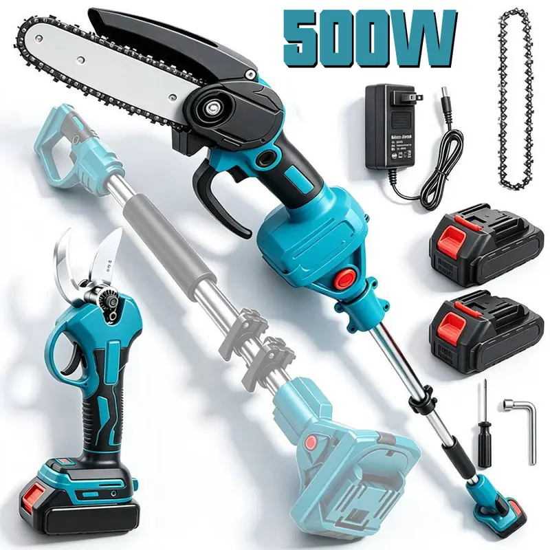 3-in-1 Cordless Pole Saw and Mini Chainsaw, Electric Tree Trimmer with Extension Pole, 2 Batteries & Garden Pruning Shears